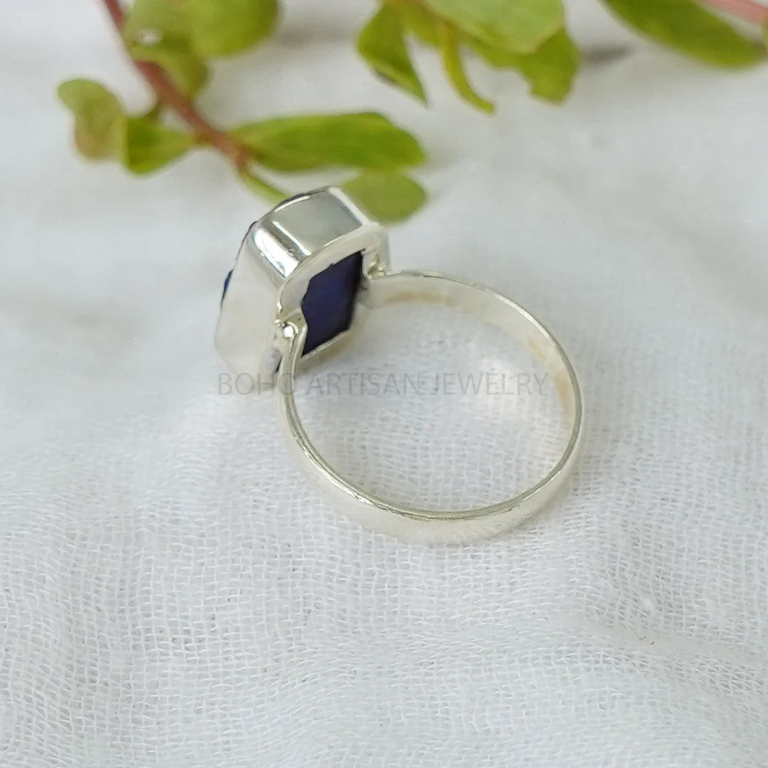 Raw Lapis Lazuli Ring: Sterling Silver Boho Artisan Jewelry
