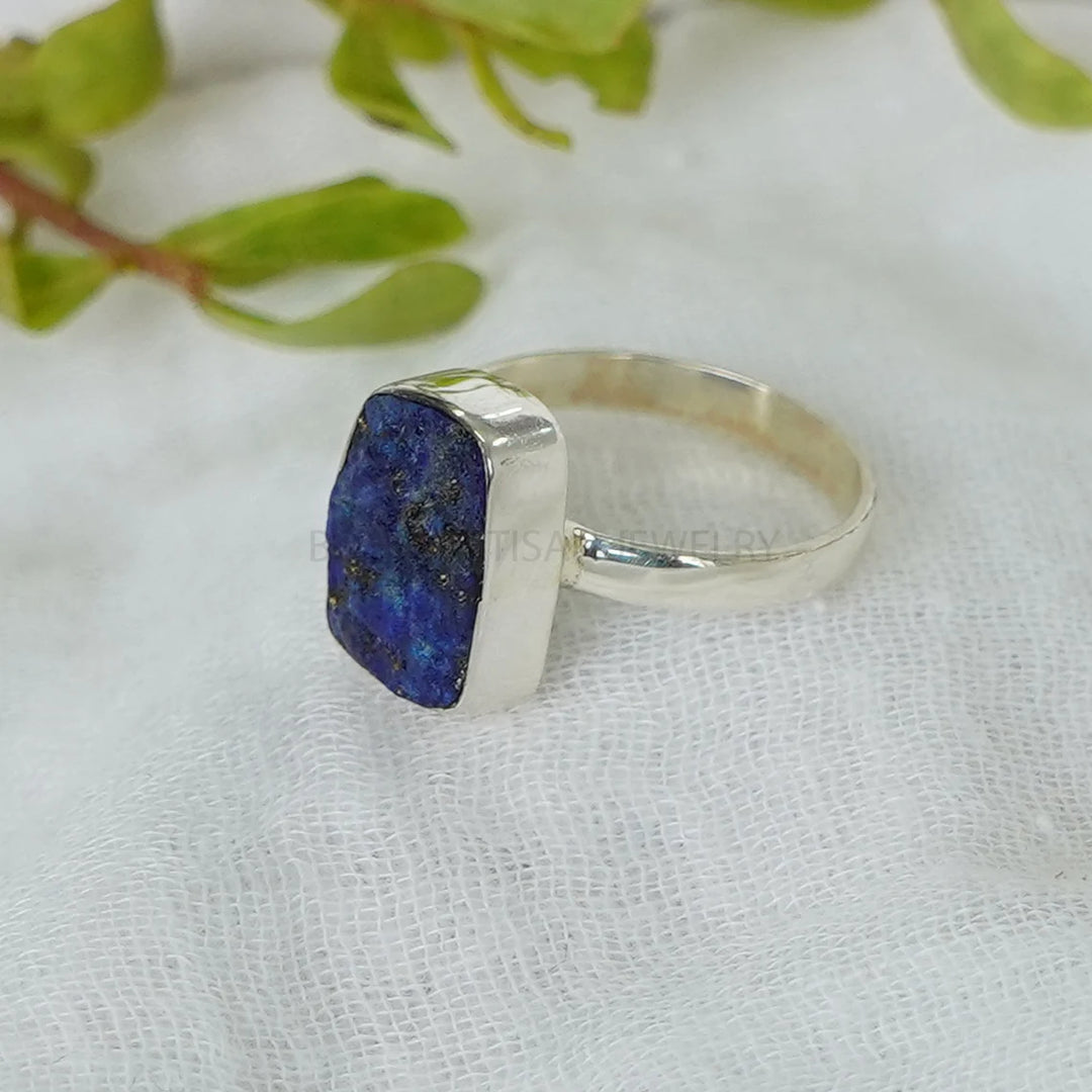 Raw Lapis Lazuli Ring: Sterling Silver Boho Artisan Jewelry