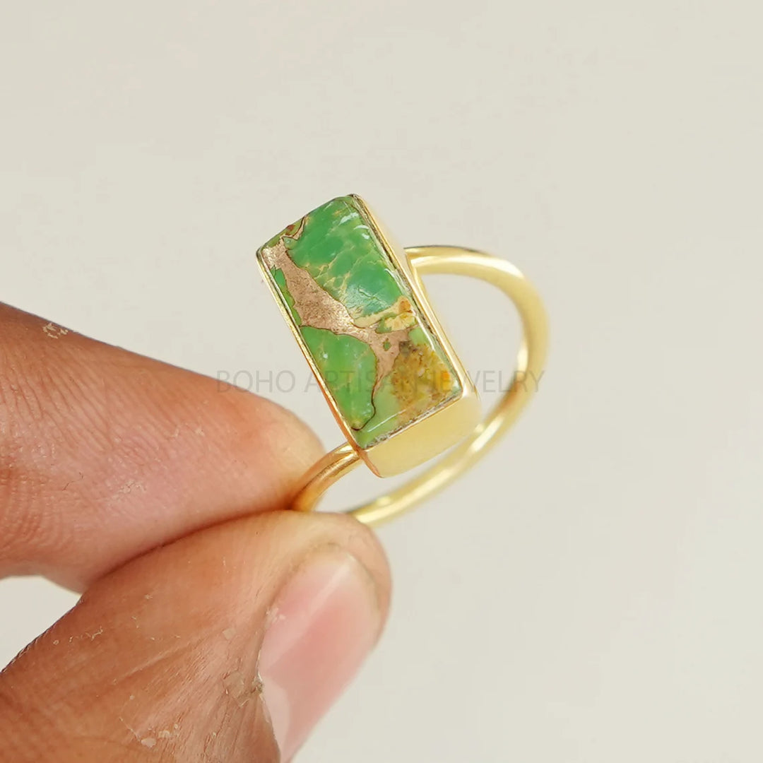 Copper Turquoise Ring: Twisted Sterling Silver Band, Boho Jewelry