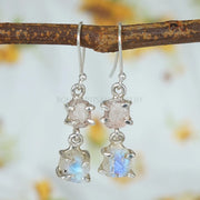 Raw Moonstone Rose Quartz Sterling Silver Dangle Earrings