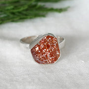 Raw Sunstone Ring: Orange Fire, Sterling Silver, Boho Jewelry