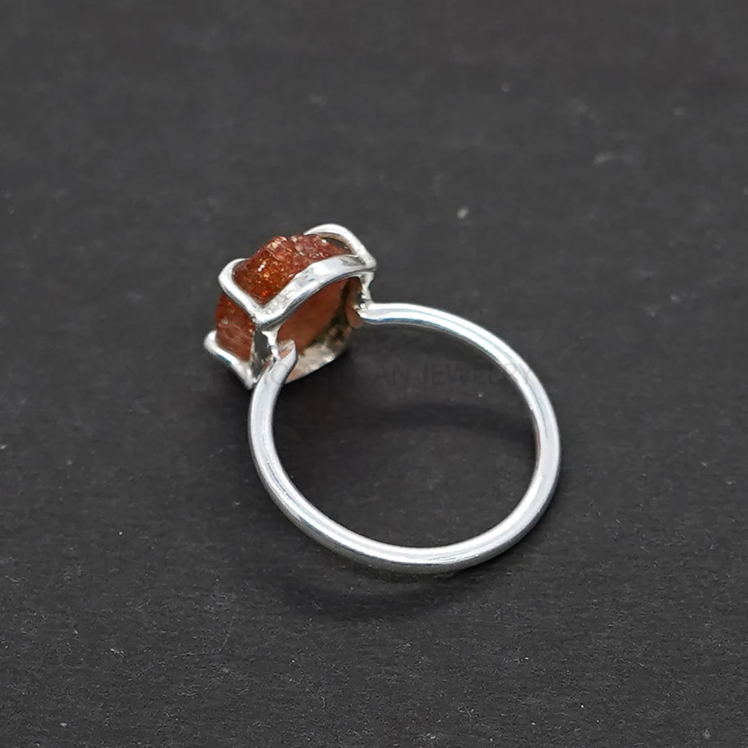 Raw Sunstone Ring: Natural 925 Sterling Silver Boho Ring