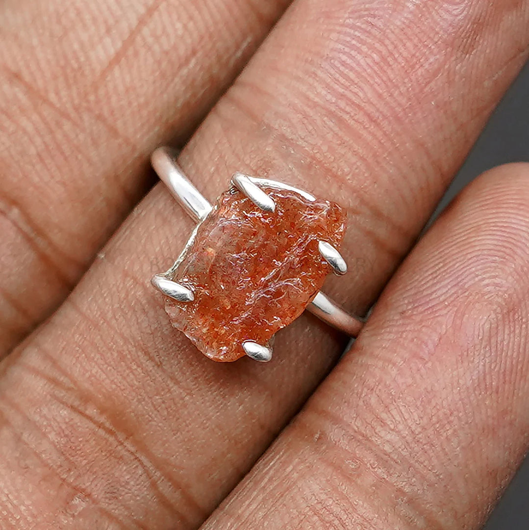 Raw Sunstone Ring: Natural 925 Sterling Silver Boho Ring