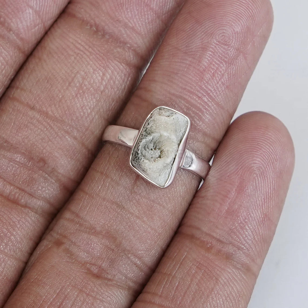 Raw White Coral Ring: Sterling Silver Boho Jewelry