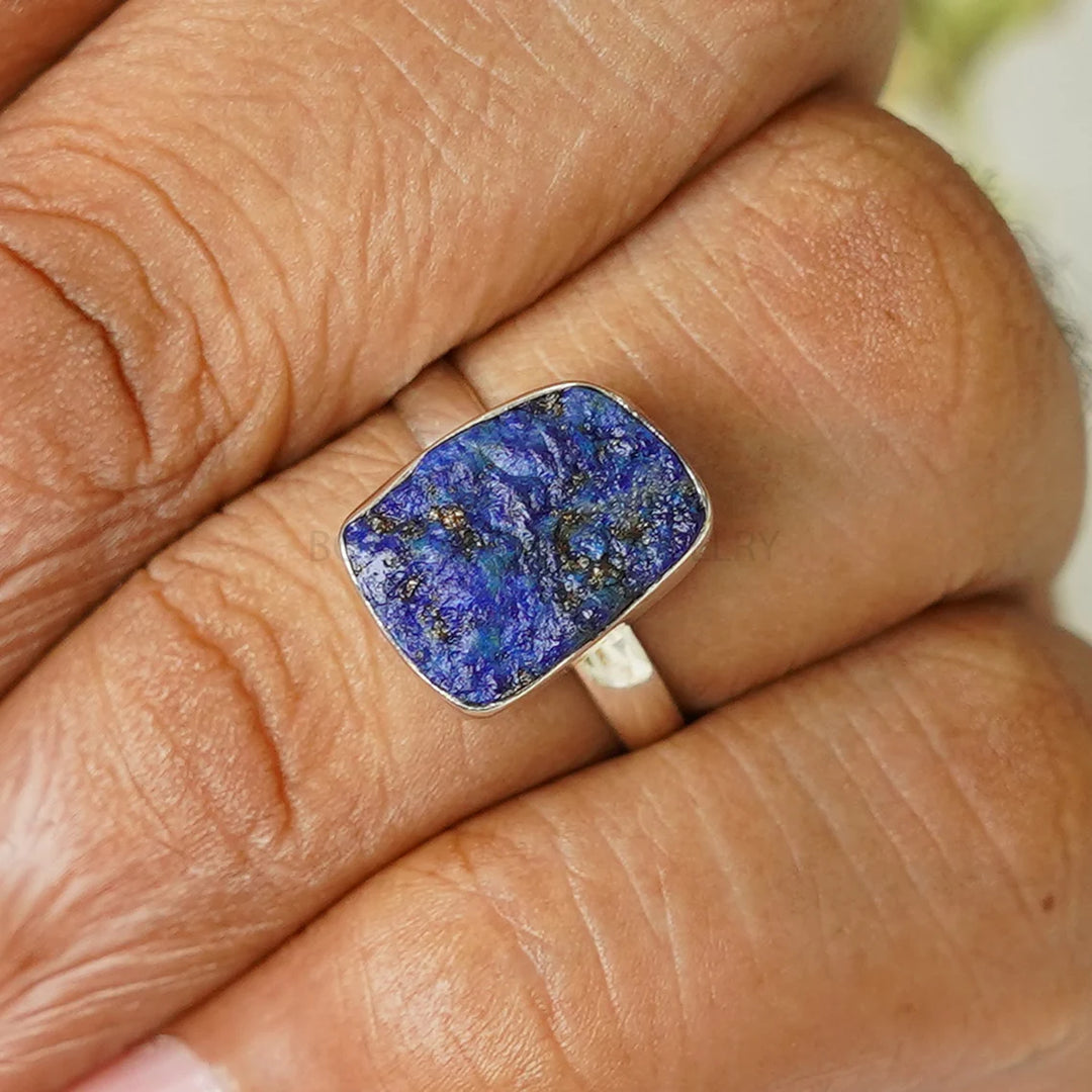 Raw Lapis Lazuli Ring: Sterling Silver Boho Artisan Jewelry
