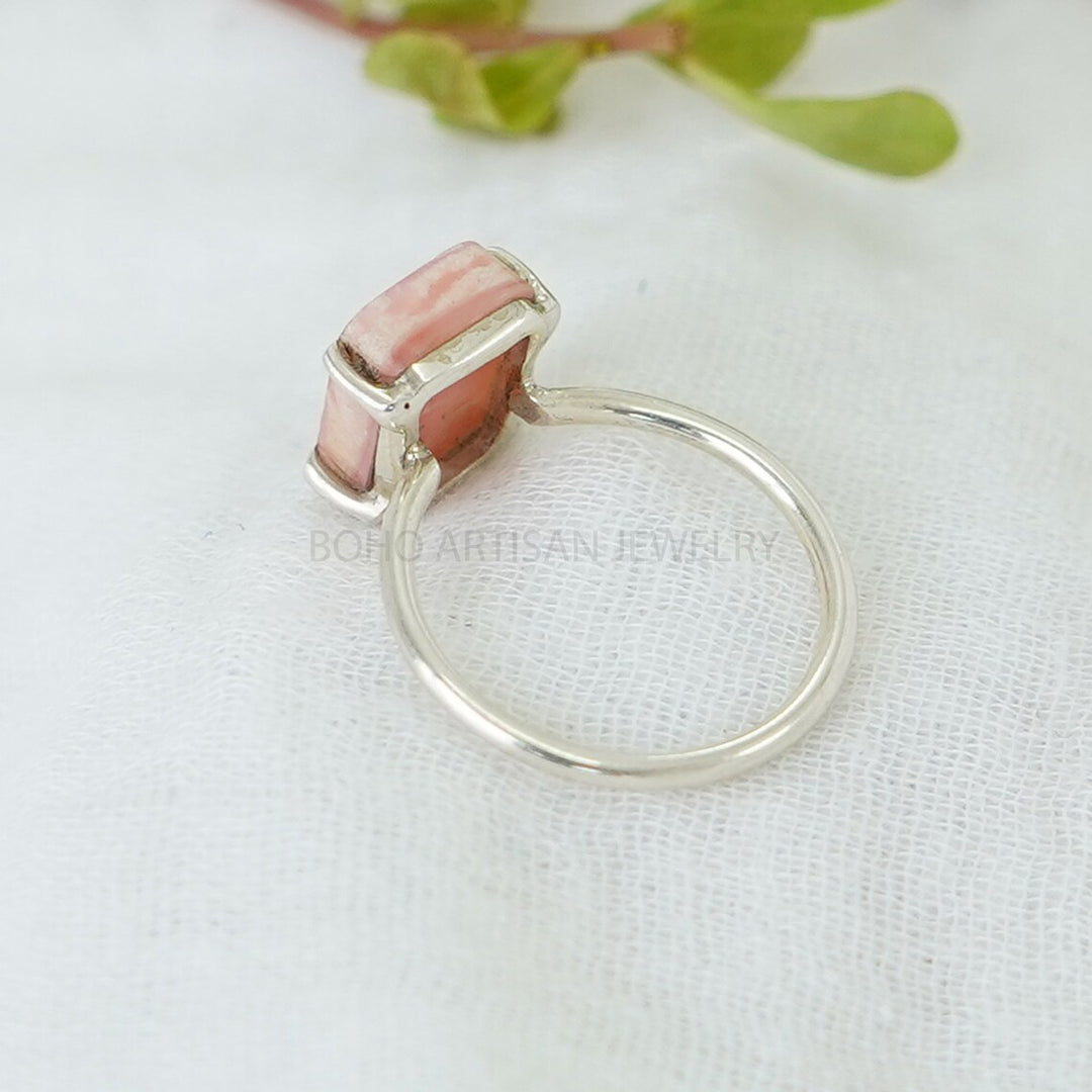 Handmade Pink Opal Sterling Silver Ring: Boho Minimalist Jewelry