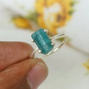 Raw Blue Tourmaline Ring: Sterling Silver Boho Jewelry