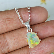 Raw Ethiopian Opal Pendant: Sterling Silver Boho Jewelry