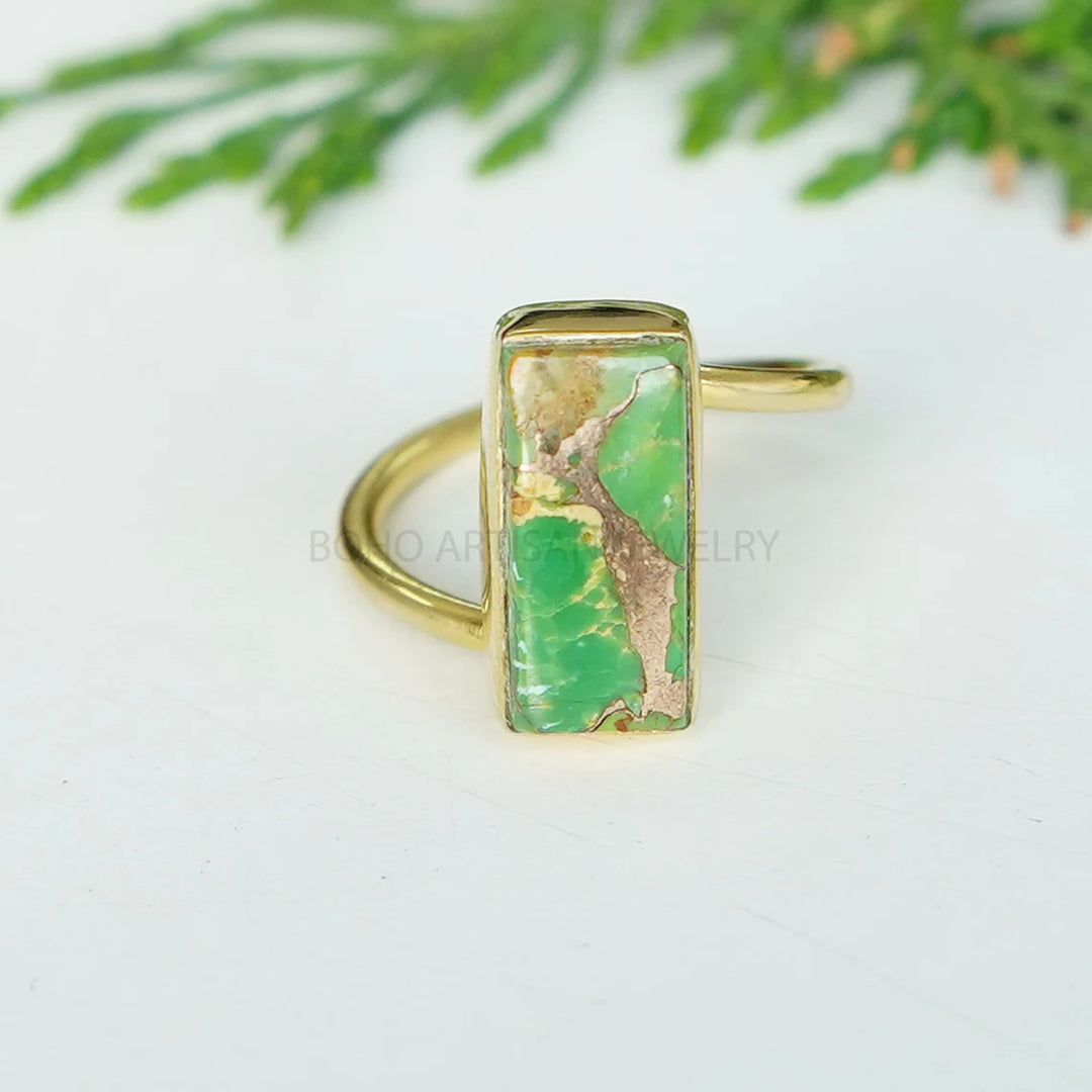 Copper Turquoise Ring: Twisted Sterling Silver Band, Boho Jewelry