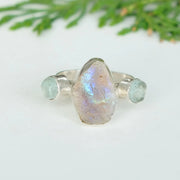 Raw Moonstone & Aquamarine Ring: Sterling Silver Boho Ring