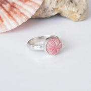 Handmade Pink Opal Engraving Ring: 925 Sterling Silver Boho Jewelry