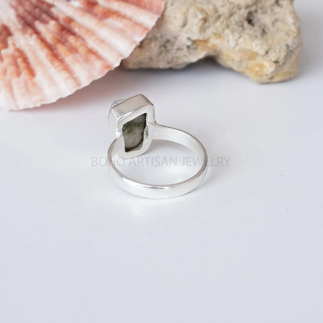 Raw White Coral Ring: Sterling Silver Boho Jewelry