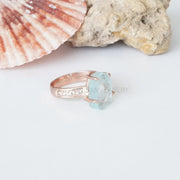 Raw Aquamarine CZ Ring: Sterling Silver Rose Gold Boho Jewelry
