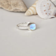 Raw Moonstone Ring: Sterling Silver CZ Stacking Band, July Birthstone