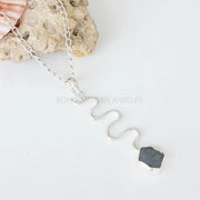 Raw Labradorite Snake Pendant: Sterling Silver Serpent Charm Necklace