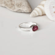 Raw Pink Tourmaline Ring: Sterling Silver Boho CZ Stacking Ring
