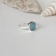 Raw Aquamarine Ring: Sterling Silver CZ Stacking Band, Boho Jewelry