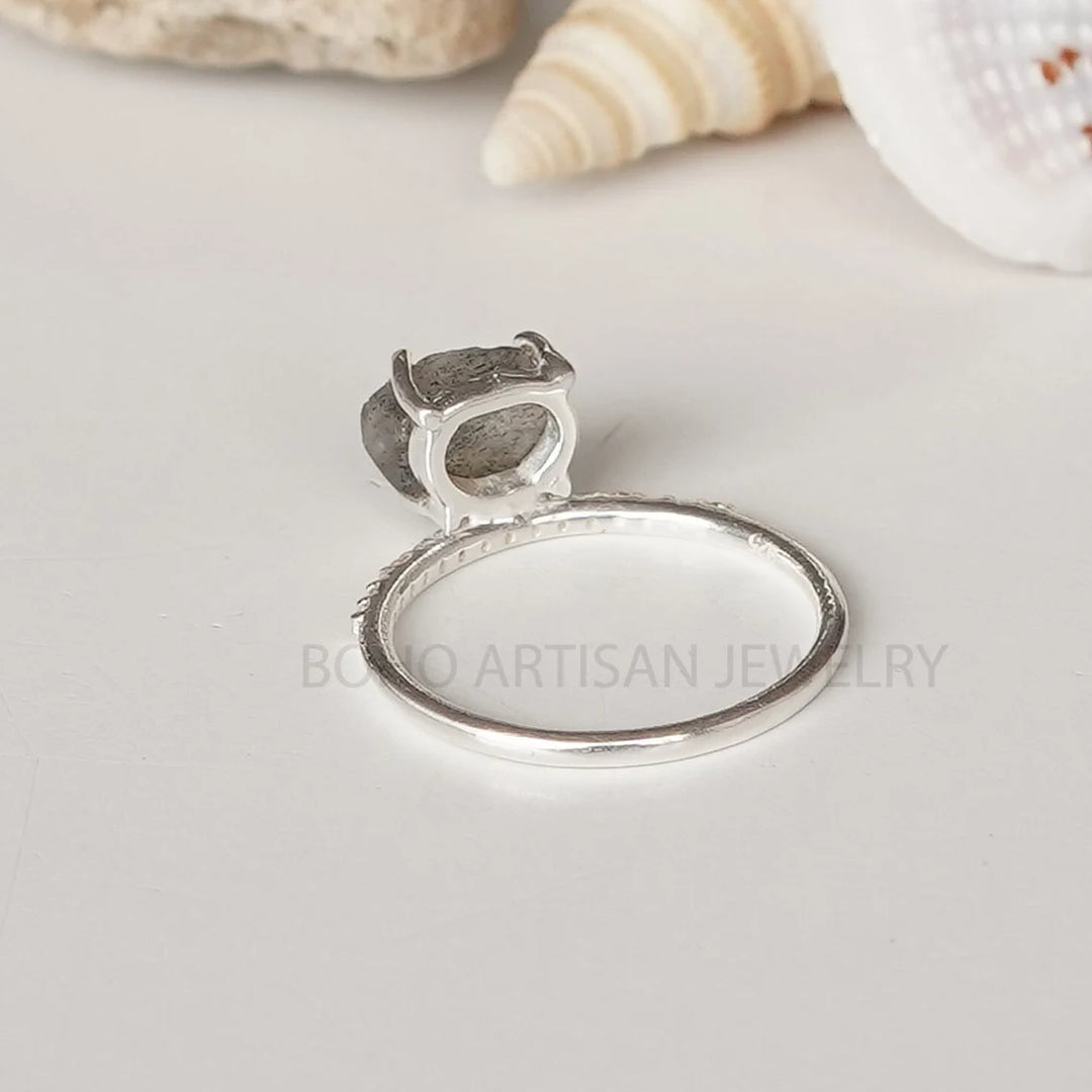 Raw Labradorite Sterling Silver Ring: Dainty Boho Artisan Jewelry