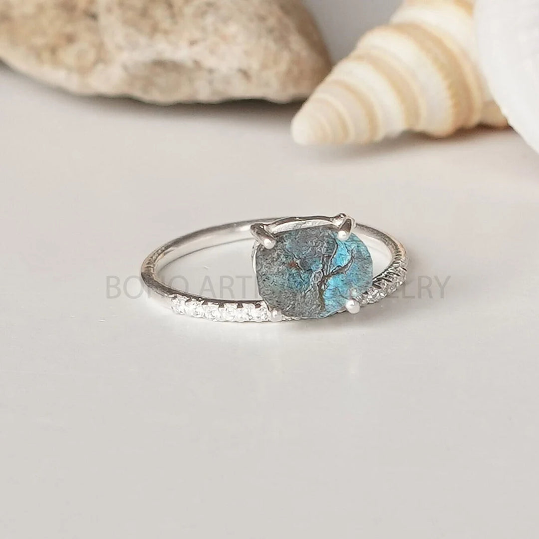Raw Labradorite Sterling Silver Ring: Dainty Boho Artisan Jewelry