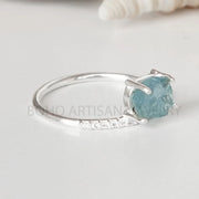 Raw Aquamarine Ring: Sterling Silver CZ Band, March Birthstone