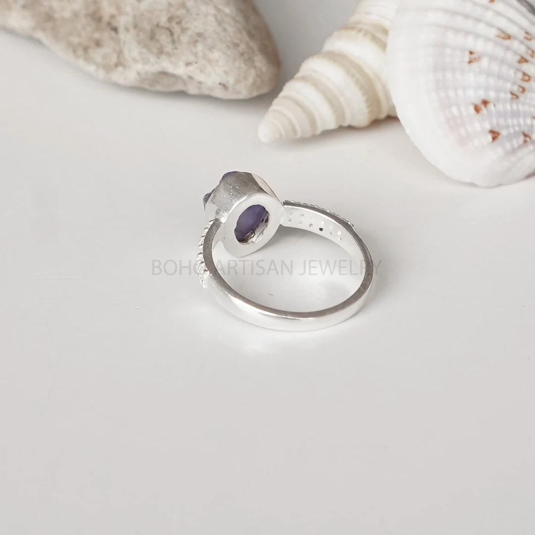 Raw Tanzanite Sterling Silver Ring: December Birthstone, CZ Accents