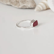 Raw Pink Tourmaline Ring: Dainty Sterling Silver CZ Band, October Birthstone