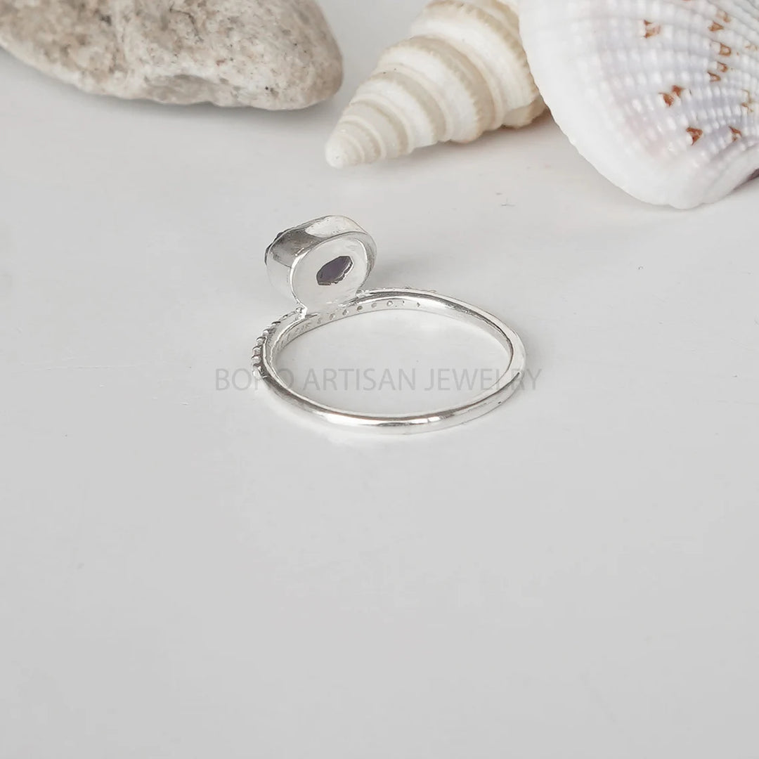 Raw Tanzanite Ring: Dainty Sterling Silver Band, December Birthstone