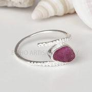 Raw Ruby Sterling Silver Ring: Evil Eye CZ, July Birthstone