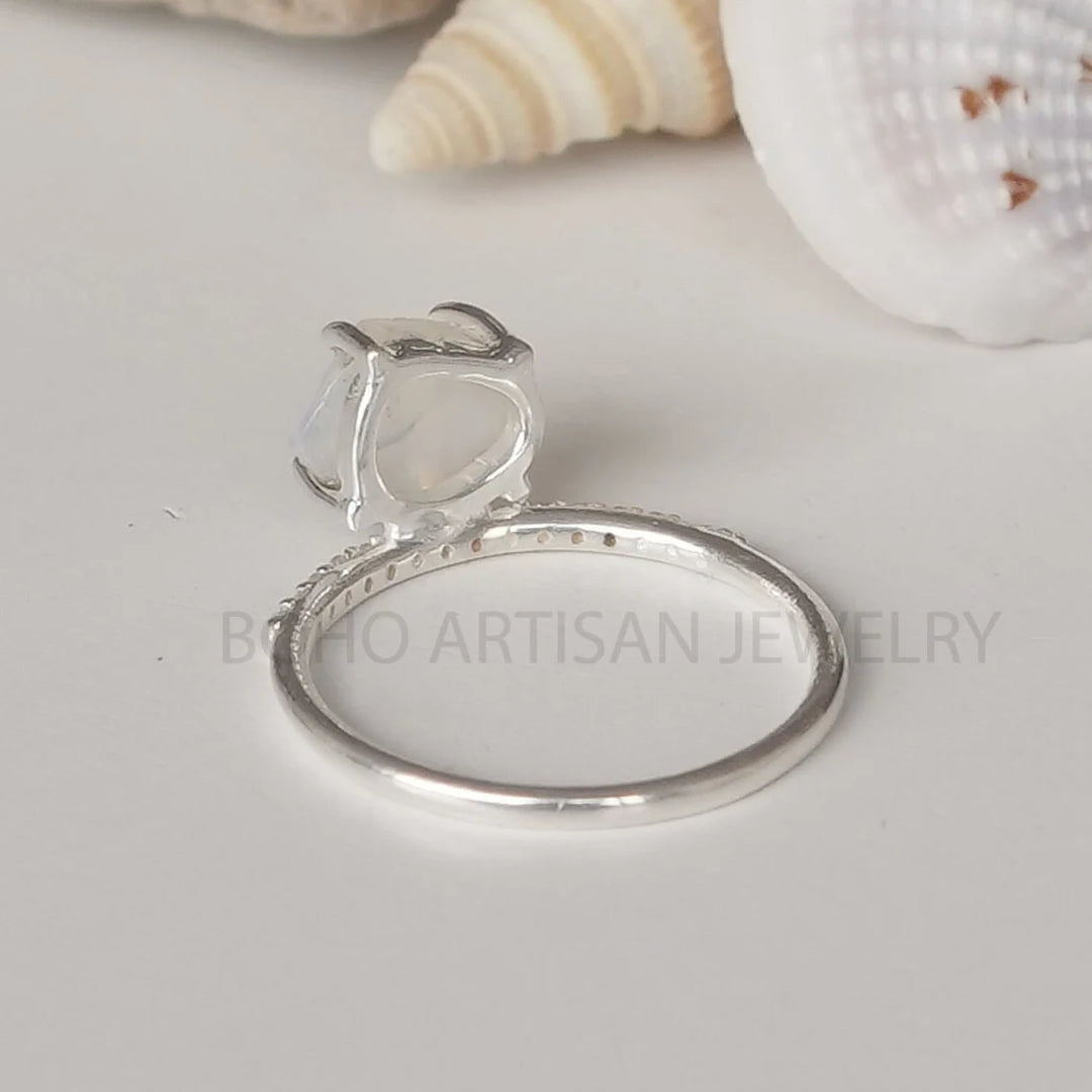 Raw Ethiopian Opal Ring: Sterling Silver CZ Band, October Birthstone