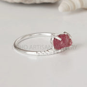 Raw Pink Tourmaline Ring: Sterling Silver Crystal Jewelry, October Birthstone