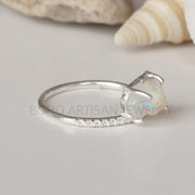 Raw Ethiopian Opal Ring: Sterling Silver CZ Band, October Birthstone