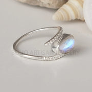 Raw Moonstone Evil Eye Ring: Sterling Silver CZ Boho Jewelry