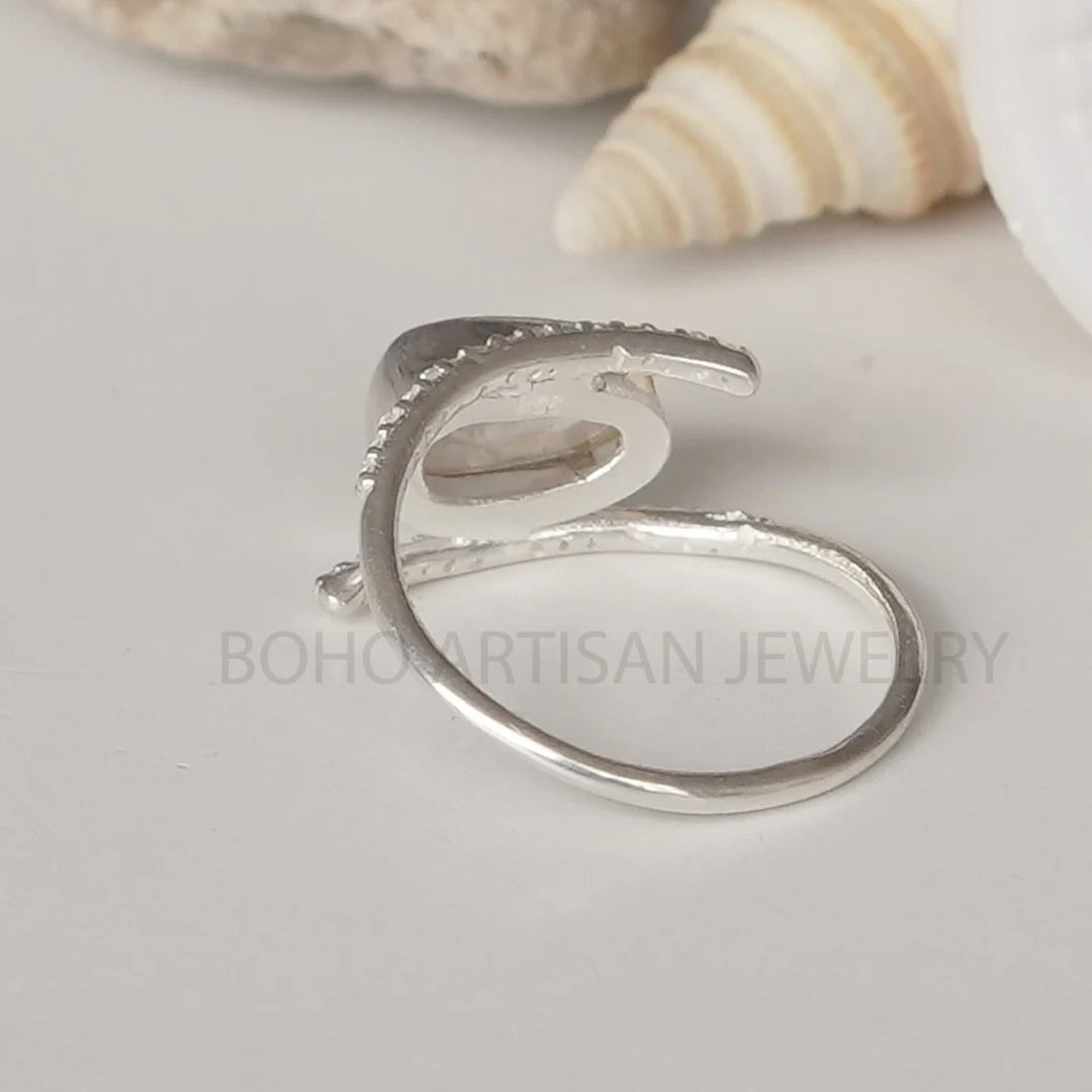 Raw Moonstone Evil Eye Ring: Sterling Silver CZ Boho Jewelry