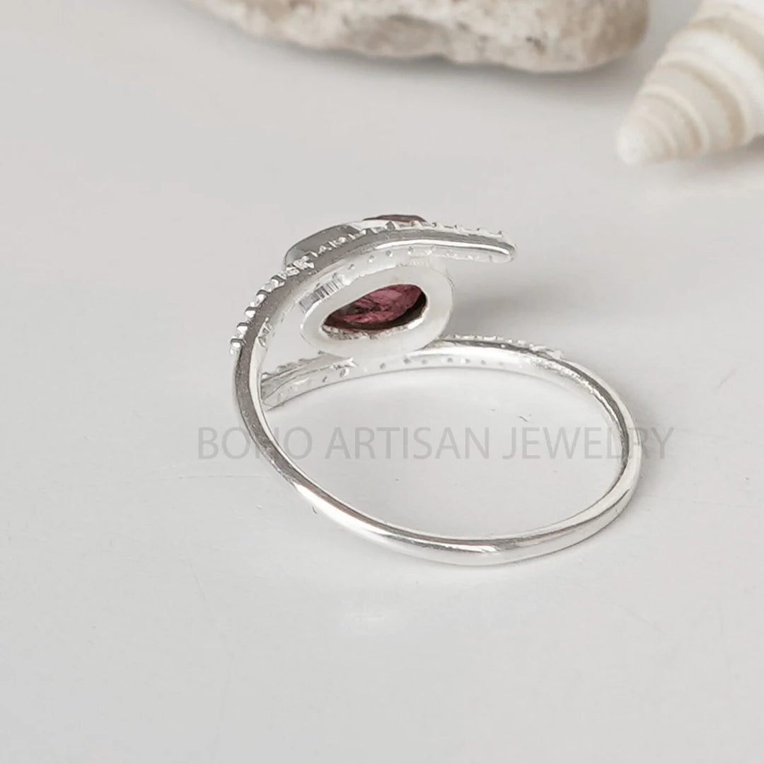 Raw Pink Tourmaline Ring: Sterling Silver Stacking Ring, October Birthstone