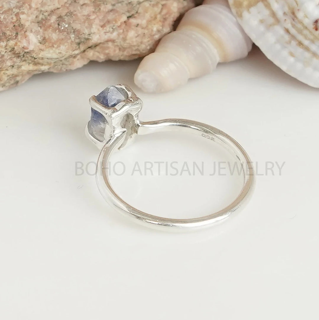 Raw Dumortierite Quartz Ring: Sterling Silver Crystal Ring