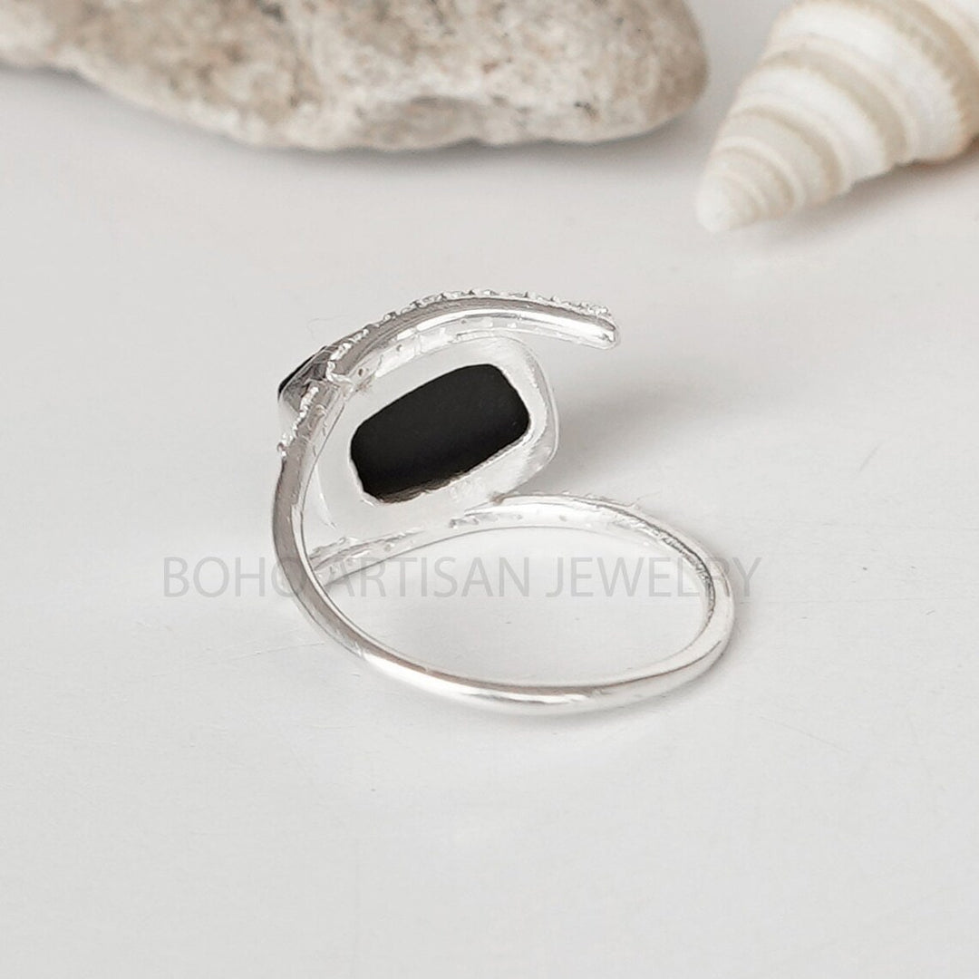 Raw Black Tourmaline Ring: Sterling Silver Boho Stacking Jewelry