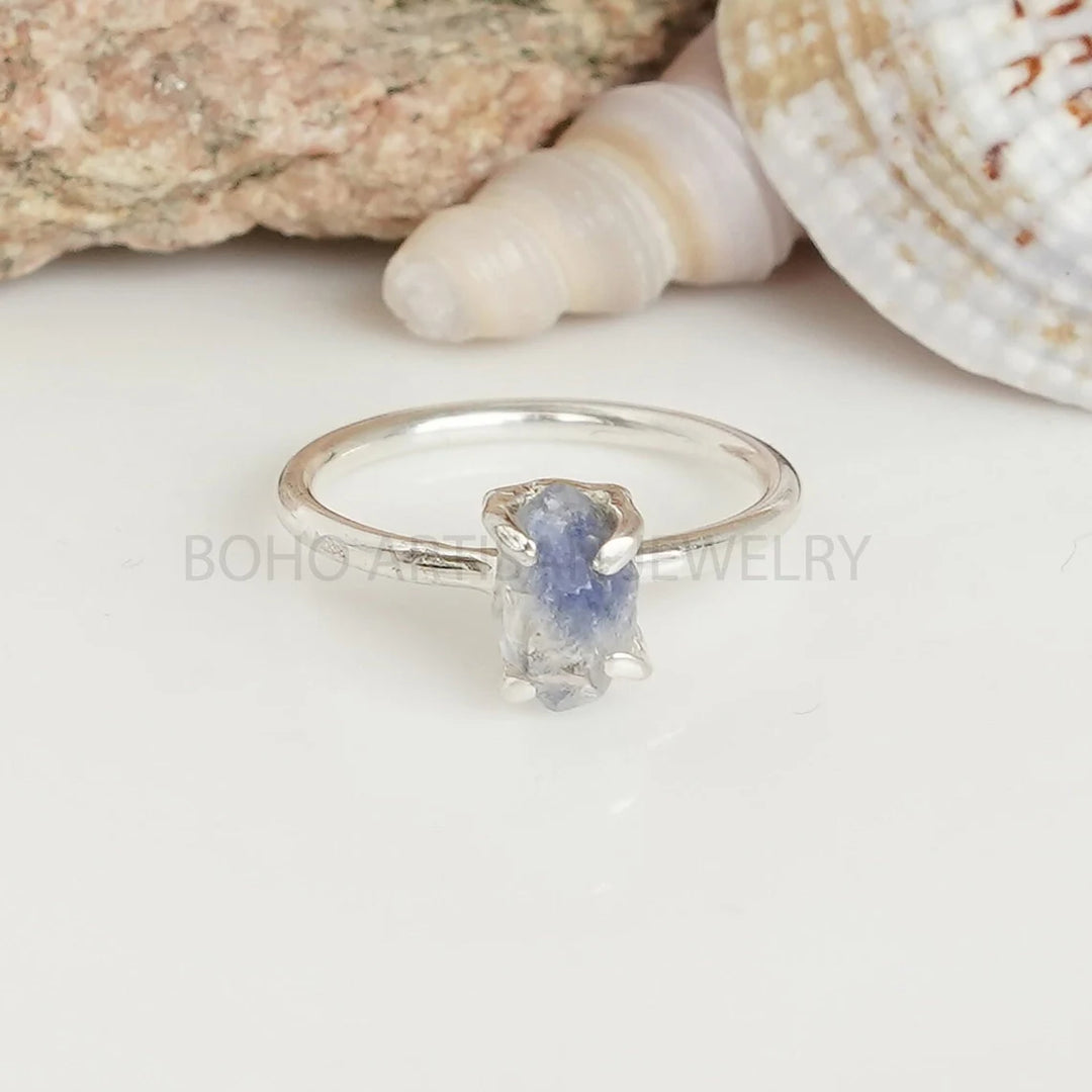 Raw Dumortierite Quartz Ring: Sterling Silver Crystal Ring