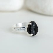 Raw Black Tourmaline Ring: Sterling Silver, Handmade Boho Jewelry