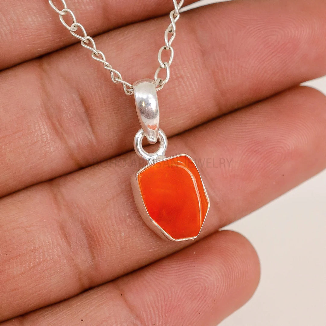 Orange Fire Opal Pendant: Sterling Silver Rough Crystal Necklace