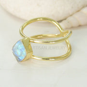 14K Gold Plated Raw Moonstone Ring: Sterling Silver Boho Jewelry
