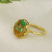 Green Copper Turquoise Ring: 14K Gold Plated Sterling Silver Boho Ring