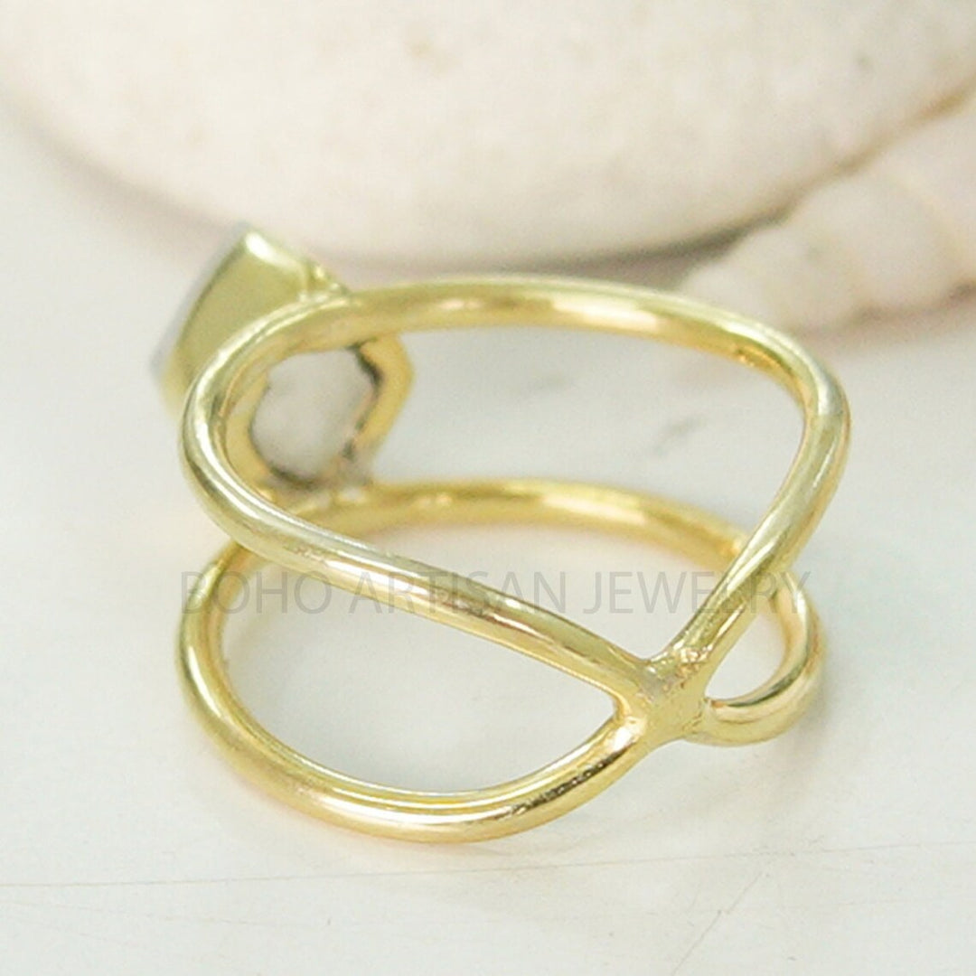 14K Gold Plated Raw Moonstone Ring: Sterling Silver Boho Jewelry