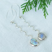 Raw Moonstone Dangle Earrings: Twisted Sterling Silver, July Birthstone
