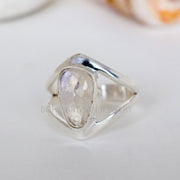 Handmade Rose Cut Moonstone Ring: 925 Sterling Silver Double Band