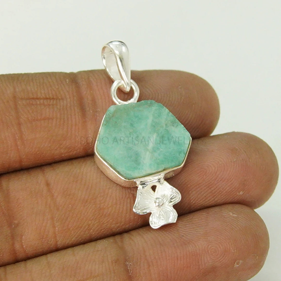 Raw Emerald Pendant Necklace: Handmade Sterling Silver Crystal Jewelry
