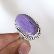 Handmade Charoite Silver Ring: Oval Cabochon, Boho Jewelry