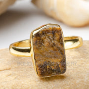 Raw Tiger Eye Ring: 14K Gold Plated Sterling Silver, Handmade Boho Jewelry