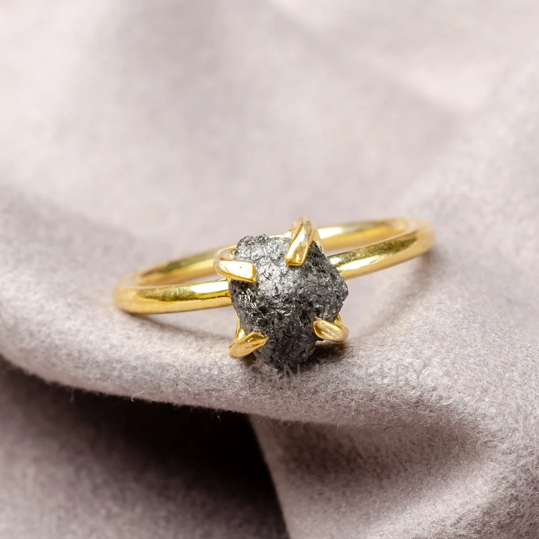 Raw Diamond Sterling Silver Ring - 14k Gold Plated - April Birthstone