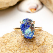 Raw Azurite Malachite Ring: Rose Gold Sterling Silver Boho Jewelry