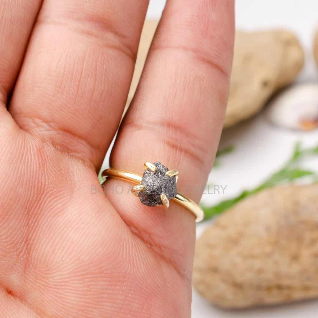 Raw Diamond Sterling Silver Ring - 14k Gold Plated - April Birthstone